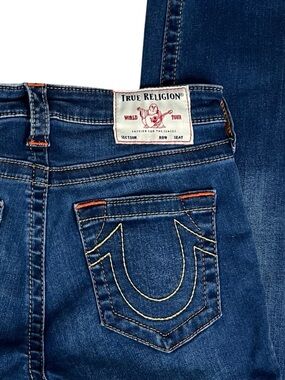 True Religion Jeans Womens 26 Stella Low-Rise Skinny Orange Stitching